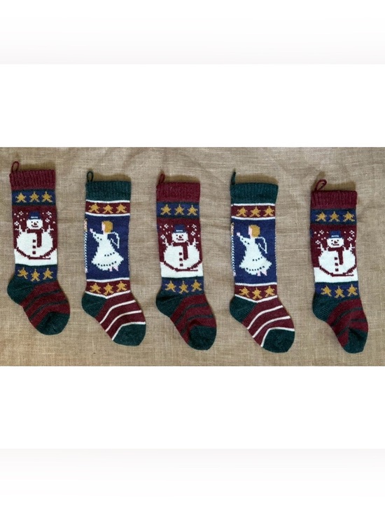 Other - Vintage Knit Christmas Stocking Lot Snowman Angel Possibly Wool Rustic Cottage